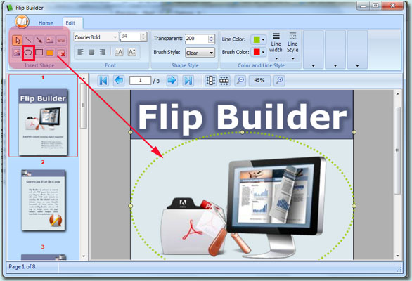 draw circle on flipping page