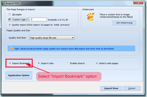 import bookmark from PDF